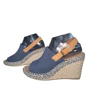 Toms Monica Espadrille Sandals Women's 7.5 Blue Suede Wedge‎ Heel Formal Preppy